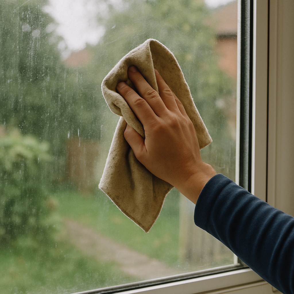 Cleaning window with cloth