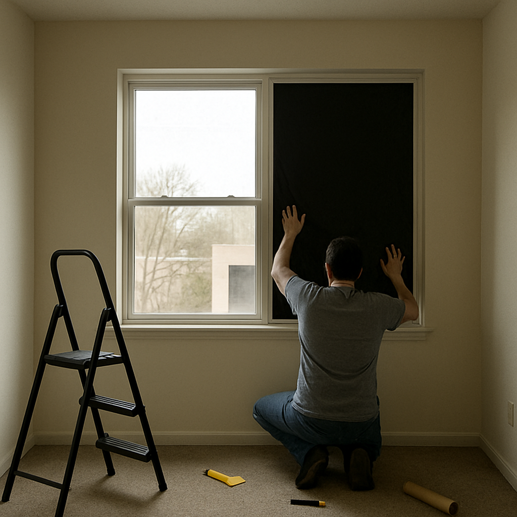 Room with blackout film installation