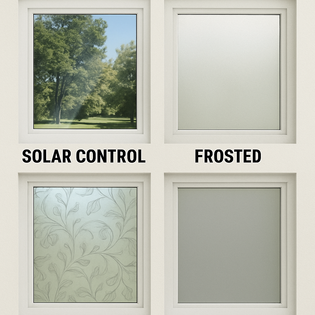 Different types of window films displayed
