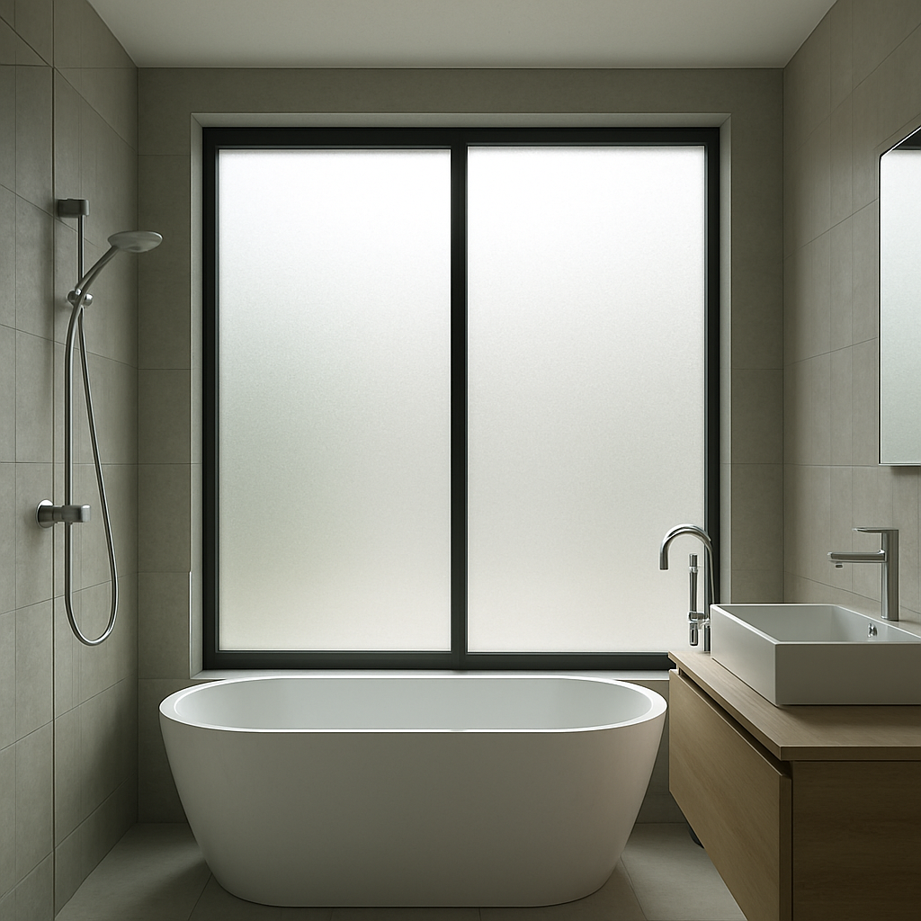 Frosted window film in a modern bathroom