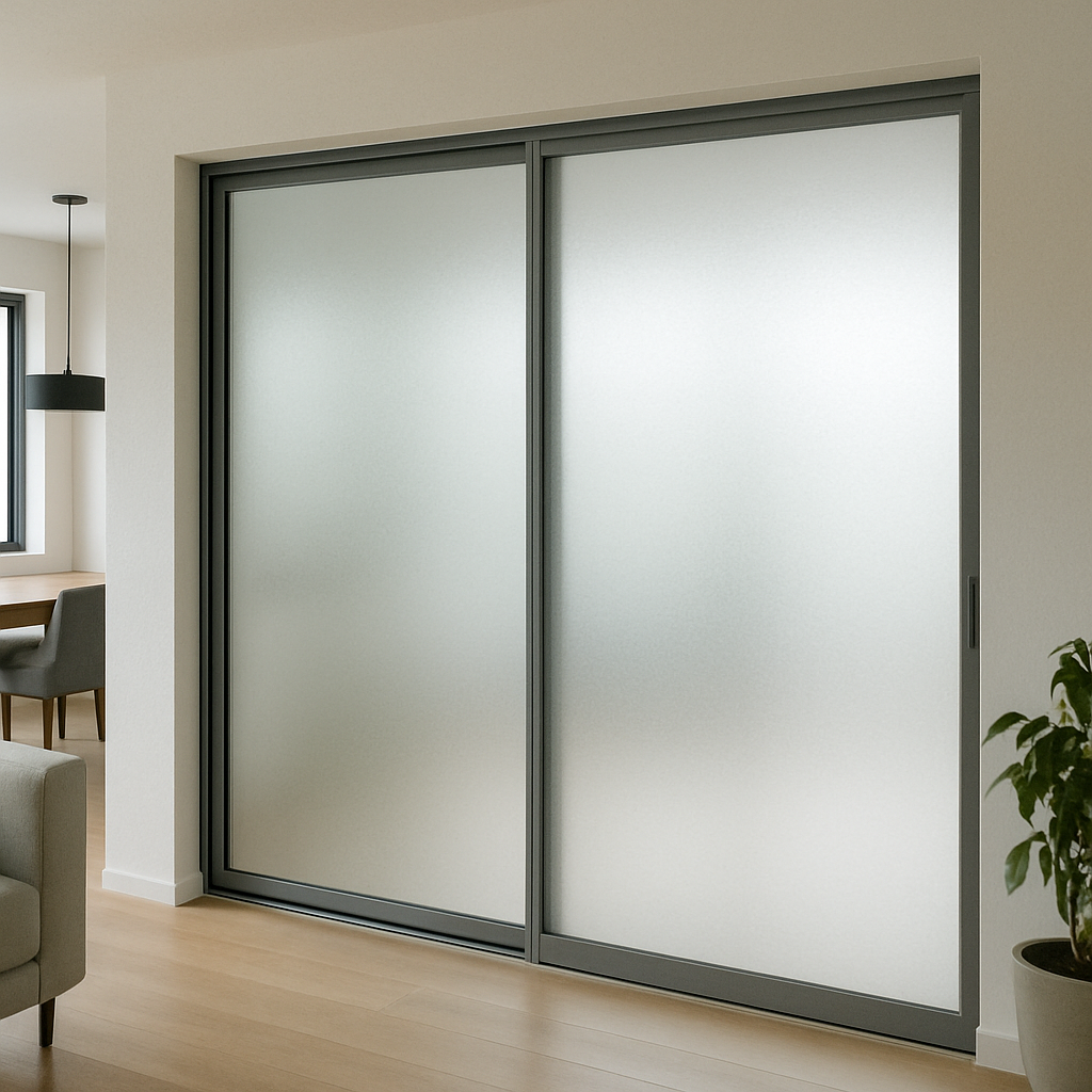 Frosted privacy film in a modern home