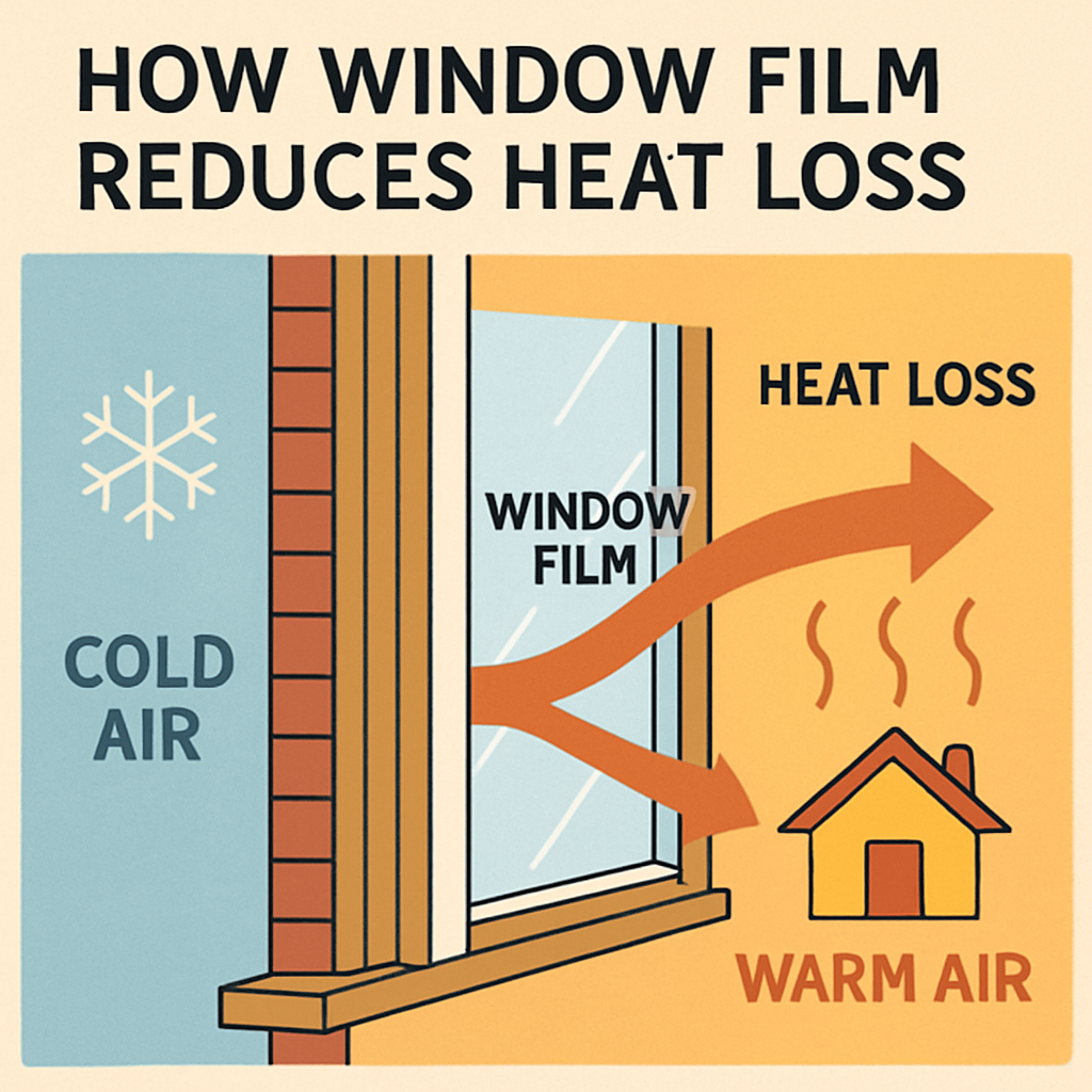 Illustration showing how window film reduces heat loss